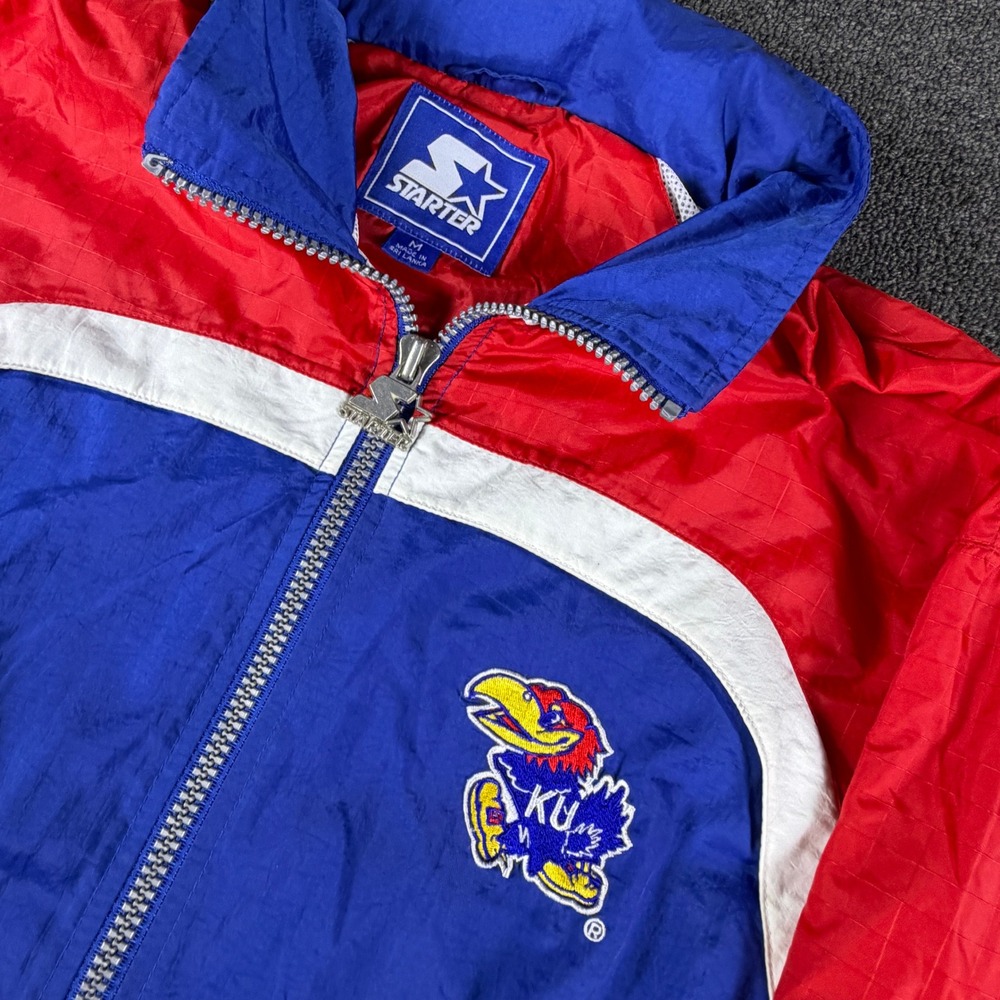 Kansas Starter Windbreaker Mens M Blue NCAA Basketball Jayhawks EUC
